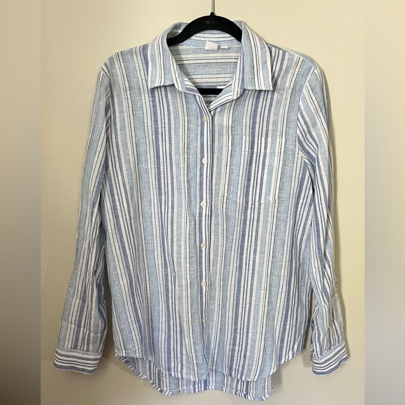 GAP Light Blue Linen Striped Button Down Shirt - Picture 2 of 5